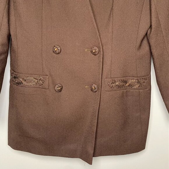 VINTAGE John Meyer 100% Wool Tailored Brown Beaded Evening Blazer Womens size 10 - Picture 4 of 12